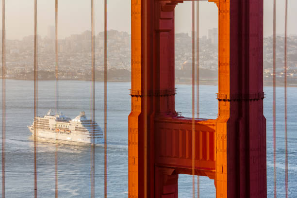 San Francisco Bay area in California on May 13, 2011: The Golden Gate Bridge and Bay area in San Francisco California at dawn with cruise ship