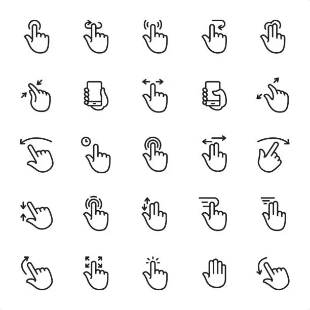 Vector illustration of Touch Gestures - Outline Icon Set