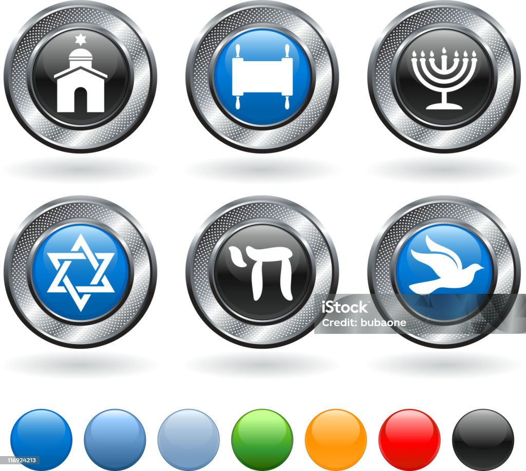 Religieuses juives Ensemble d'icônes vectorielles libres de droits pour bouton métallisé - clipart vectoriel de Argent libre de droits