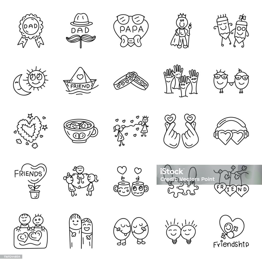 Friendship Drawing Icons Pack Stock Illustration - Download Image ...