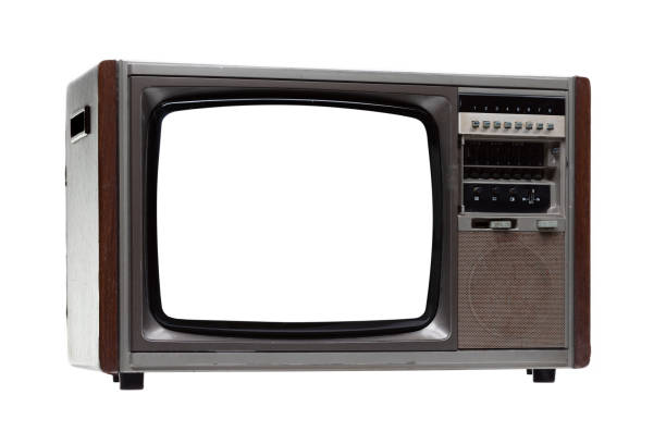 istock Vintage TV with white blank screen isolated on white background . 1169253689