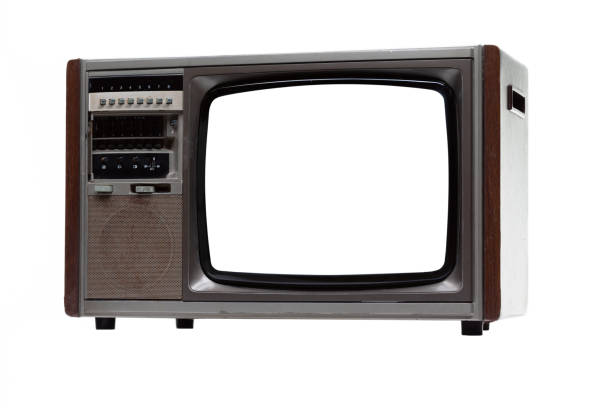 istock Vintage TV with white blank screen isolated on white background . 1169253691