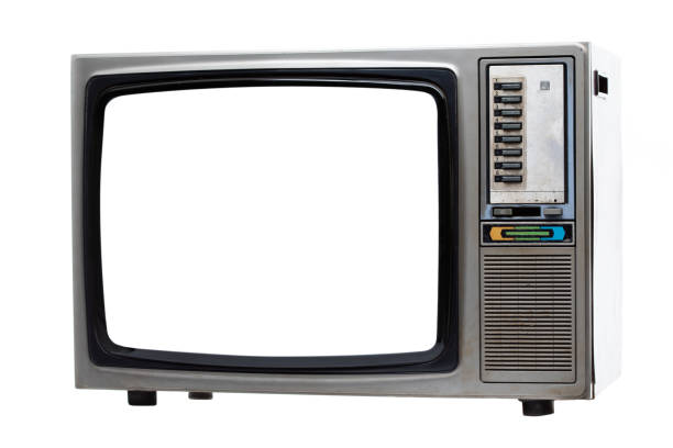 istock Vintage TV with white blank screen isolated on white background . 1169253702
