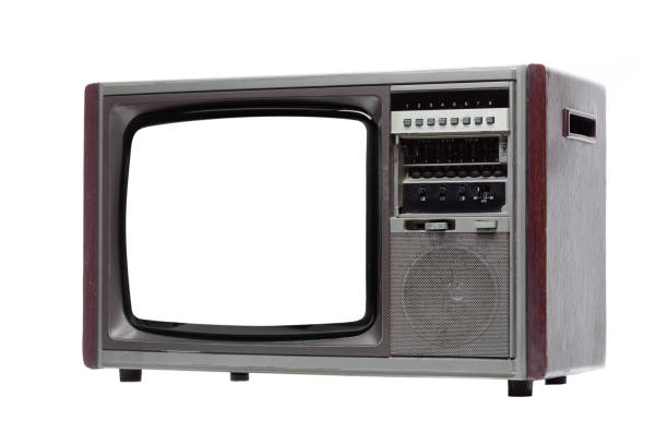 istock Vintage TV with white blank screen isolated on white background . 1169253709