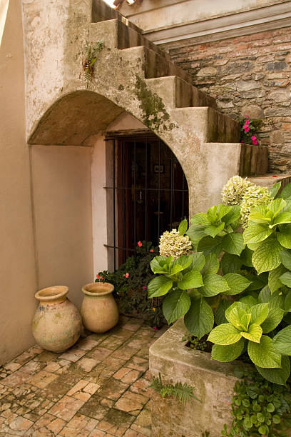 colonial courtyard stock photo