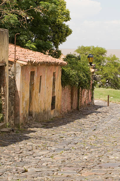 colonial town street stock photo