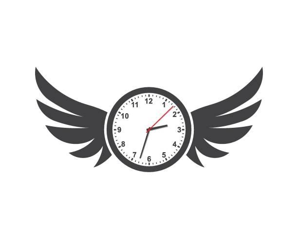 uhr und flügel logo-symbol verlieren zeit und zeit-out-illustration design vektor - lost in time stock-grafiken, -clipart, -cartoons und -symbole