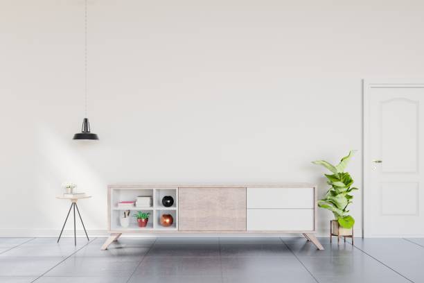 istock shelf tv in modern empty room,minimal design. 1169257145