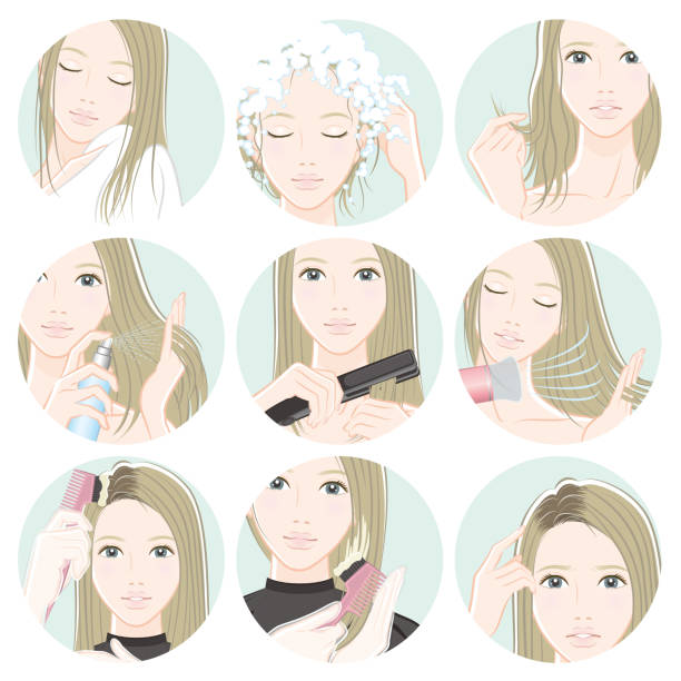 ilustracja kobiety do pielęgnacji włosów - hair care illustrations stock illustrations