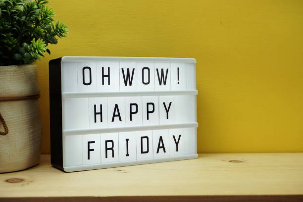 istock Happy Friday text in lightbox with space copy on yellow background 1169264373