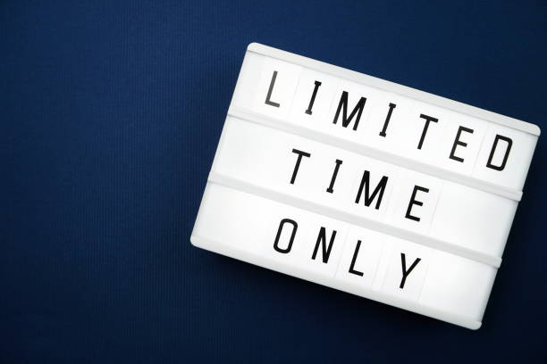 istock Top view Limited Time Only word on light box Flat lay with space copy on blue background 1169265828