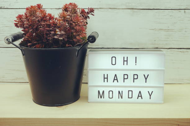 istock Happy Monday lightbox alphabet wording on wooden background 1169266542