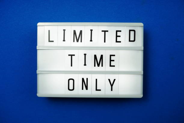 istock Top view Limited Time Only word on light box Flat lay with space copy on blue background 1169266702