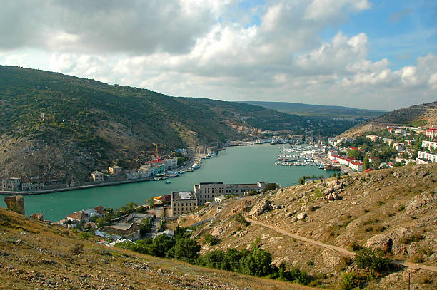 Aerial view of high rocky sea coast
