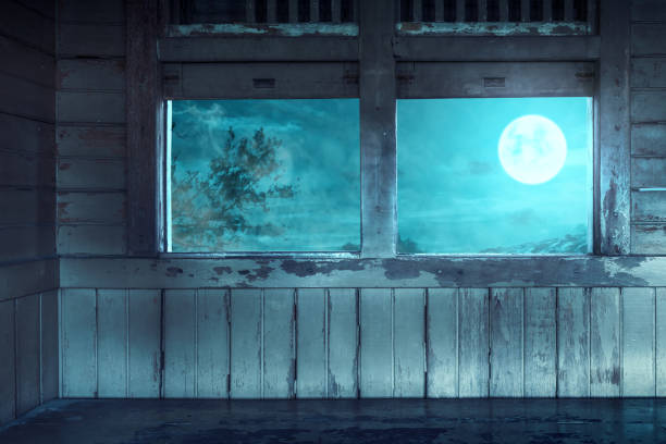 istock Spooky old wagon with window glass and moonlight 1169268159