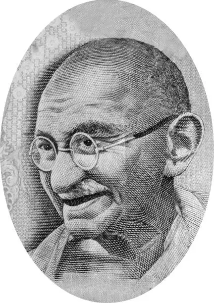 Engraving of Mohandas Karamchand Gandhi (2 October 1869 â 30 January 1948), commonly known as Mahatma Gandhi, who was the preeminent leader of Indian nationalism in British-ruled India. Image adapted from Indian currency.