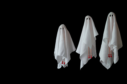 Landscape violent stationery A Group Of Female Ghost White Sheet Costume Flying In The Air With Black  Background Stock Photo - Download Image Now - iStock