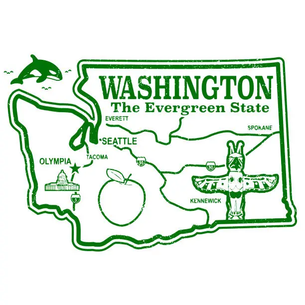 Vector illustration of Washington State Retro Stamp