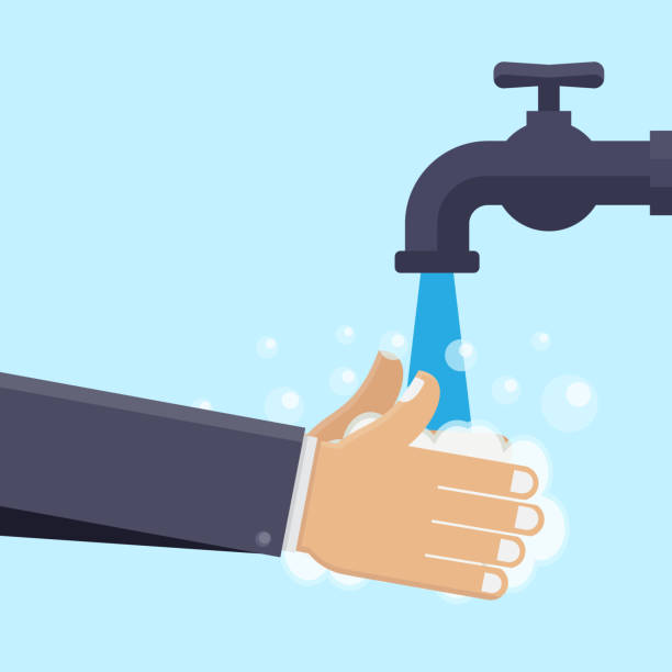 ilustrações de stock, clip art, desenhos animados e ícones de washing hands flat design vector illustration - washing hands hygiene human hand faucet