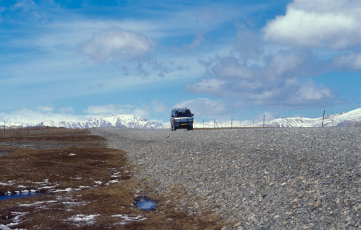 Athabasca Glacier, Canada - 24 September 2023: Athabasca Glacier snowmobile