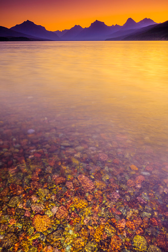 Lake McDonald in Glacier National Park seen from the town of Apgar in Montana USA