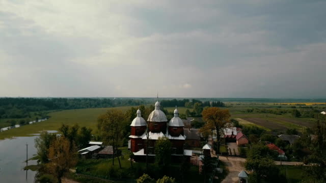 Aero, old wooden Ukrainian orthodox church