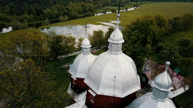 Aero, old wooden Ukrainian orthodox church