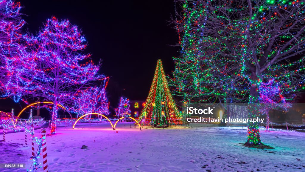 christmas tree rotary lights lacrosse wisconsin Christmas Lights Stock Photo