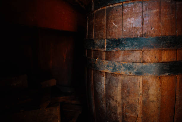 istock Old oak wine barrel close-up 1169289639