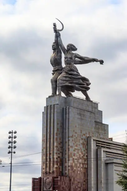 Photo of Famous Soviet monument Worker and Kolkhoz Woman (Collective Farm Woman) of sculptor Vera Mukhina in Moscow, Russia. Made of stainless steel in 1937