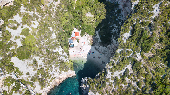 Aerial view of beautiful Stiniva Beach, Vis Island, Croatia