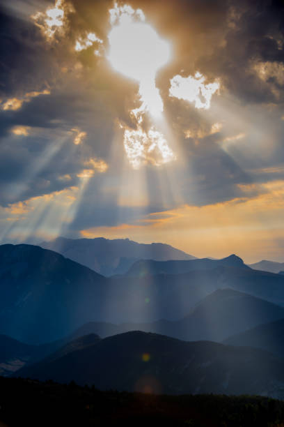 istock Blue cloudy morning landscape in the mountains 1169290409