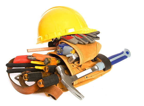 istock Carpenter, Electrician Tool Belt and Tools, Isolated on White 116929439