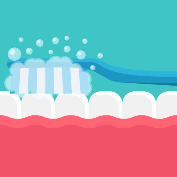 illustrazioni stock, clip art, cartoni animati e icone di tendenza di cura dei denti illustrazione vettoriale di design piatto - toothpaste glue blue white