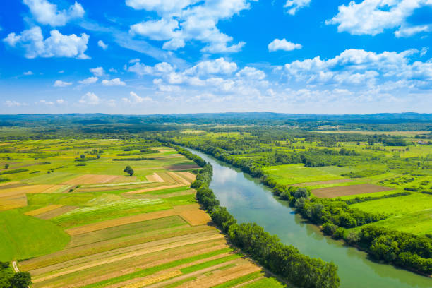 rural countryside landscape in croatia, kupa river - river kolpa imagens e fotografias de stock