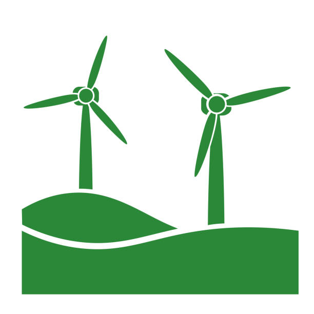 illustrazioni stock, clip art, cartoni animati e icone di tendenza di turbina eolica, icona di generazione di energia ecologica verde - energia eolica