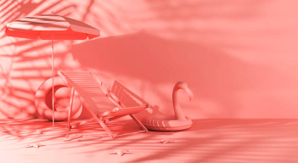 3d rendering summer living coral background. Copy space