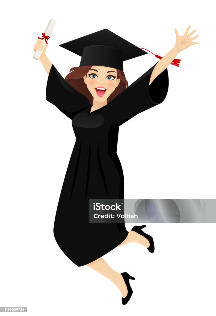 Jumping Woman Stock Illustration - Download Image Now - Graduation, Teenage  Girls, Characters - iStock