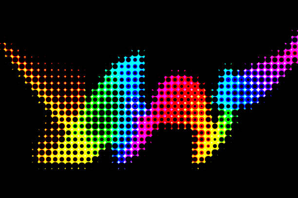 Wave Rainbow Neon Spotted Colorful Ribbon Black Background Multi Colored Wavy Squiggle Pop Art Digitally Generated Image