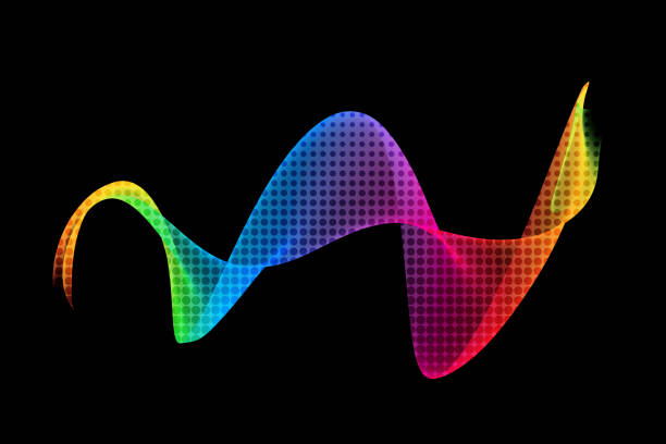 rainbow neon spotted wave colorful ribbon black background abstract polka dot multi colored wavy squiggle rainbow neon spotted wave colorful ribbon black background abstract polka dot multi colored wavy squiggle rainbow neon spotted wave colorful ribbon bl - multi colored ribbon rainbow gay pride flag photos et images de collection