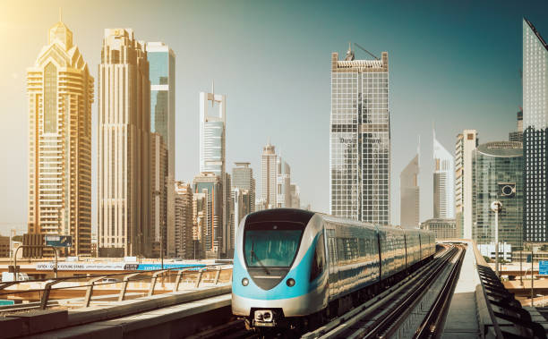 istock Dubai Metro transportation with skyscrapers 1169314516