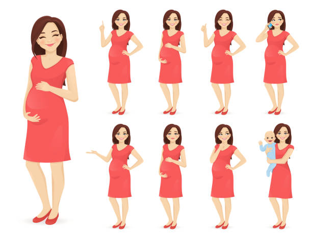 illustrations, cliparts, dessins animés et icônes de femme enceinte - mother holding child pointing