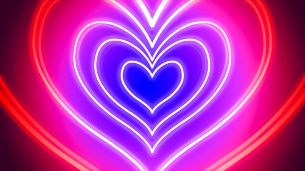 túnel de corações de néon-imagem gerada digitalmente - heart shape valentines day vibrant color bright - fotografias e filmes do acervo