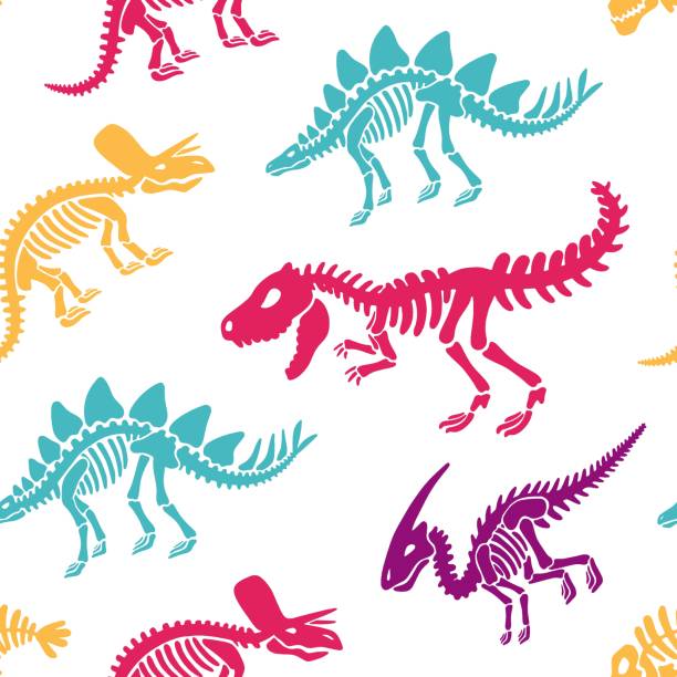 恐竜の骨格はシームレスなパターンを化石します。tシャツプリント、ファブリック、モダンな背景。ベクトル - 恐竜　骨点のイラスト素材／クリップアート素材／マンガ素材／アイコン素材