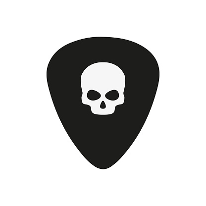 plectrum with skull in flat style on white background