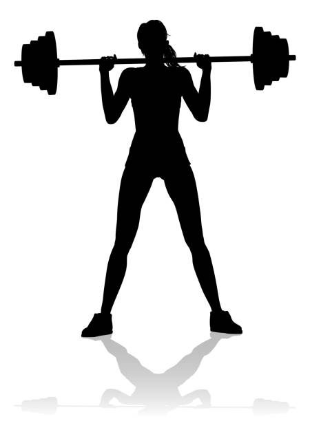Gym Woman Silhouette Barbell Weights A woman in silhouette using barbell weights fitness exercise gym equipment barbel stock illustrations