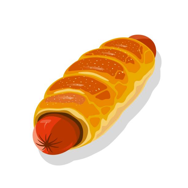 ilustrações, clipart, desenhos animados e ícones de pão de cachorro quente. porco em um cobertor. rolo de pão da salsicha. carne envolvida na pastelaria de sopro - blanket pig hot dog sausage