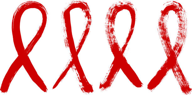 ilustrações de stock, clip art, desenhos animados e ícones de aids day symbol. aids red ribbons vector illustration. grunge design. hand painted ribbons. health care and medicine. awareness and understanding, hope and solidarity sign - aids awareness ribbon