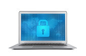 Internet security lock at the modern laptop monitor