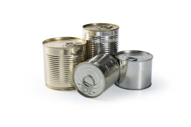 istock metal cans on a white background. 1169322275